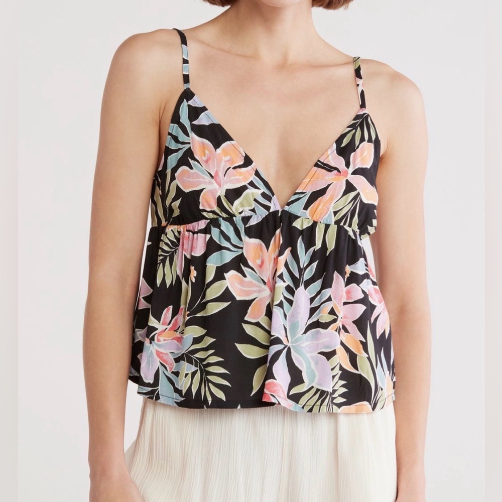 Billabong Carefree Camisole Black Floral Spaghetti Straps Size Medium NWT